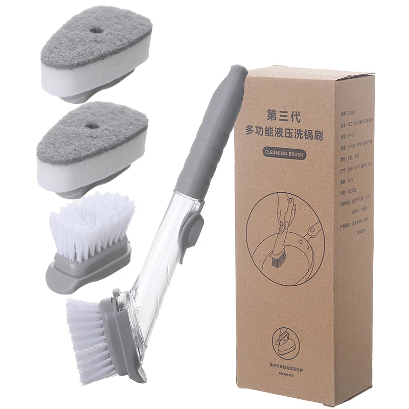 Kitchen Cleaning Brush 2 in 1 Long Handle Cleaing Brush with Removable Brush Sponge Dispenser Dishwashing Brush Kitchen Tools