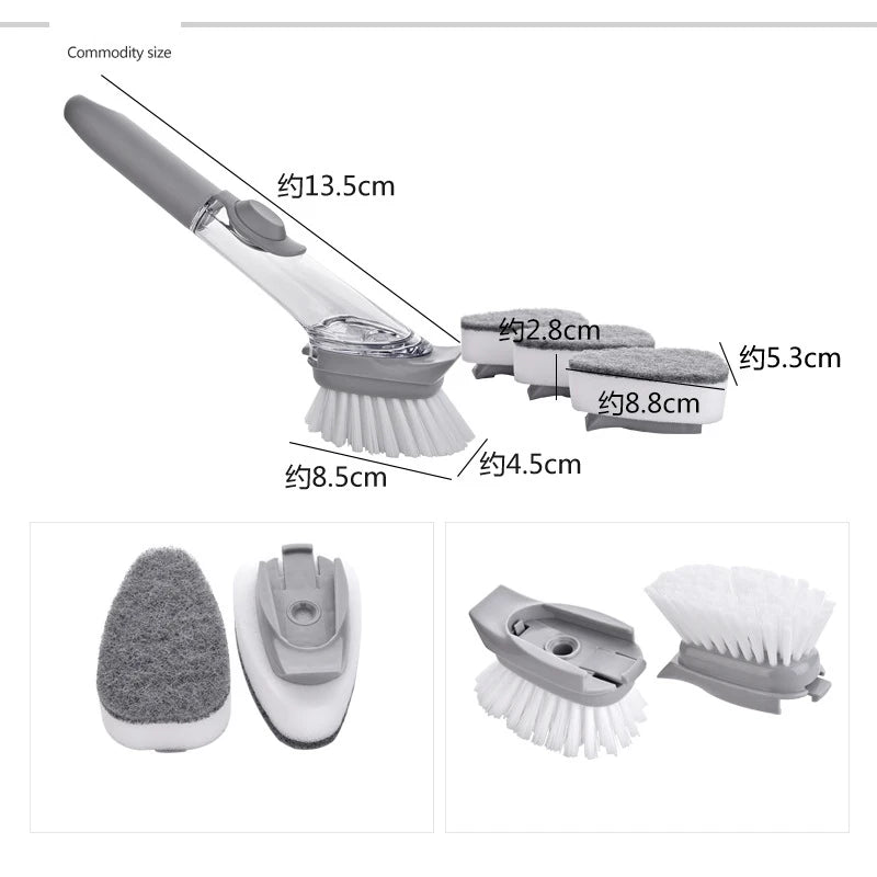 Kitchen Cleaning Brush 2 in 1 Long Handle Cleaing Brush with Removable Brush Sponge Dispenser Dishwashing Brush Kitchen Tools