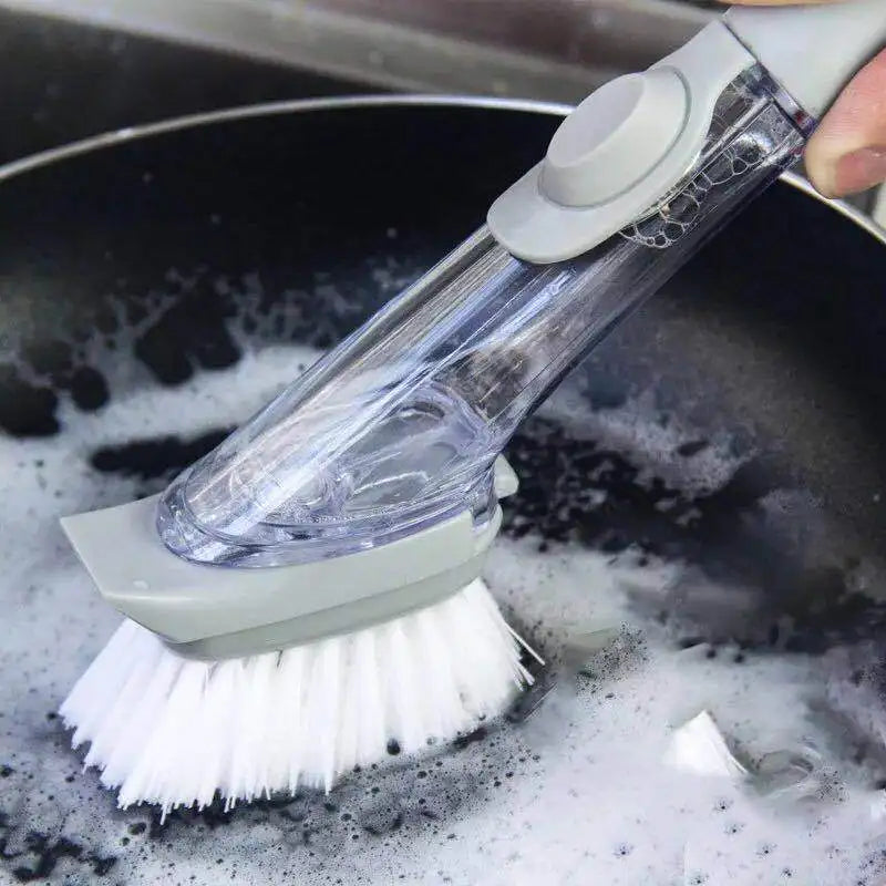 Kitchen Cleaning Brush 2 in 1 Long Handle Cleaing Brush with Removable Brush Sponge Dispenser Dishwashing Brush Kitchen Tools