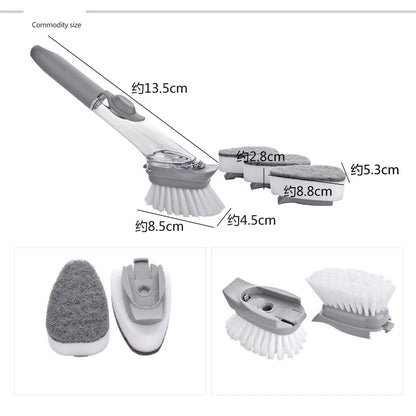 Kitchen Cleaning Brush 2 in 1 Long Handle Cleaing Brush with Removable Brush Sponge Dispenser Dishwashing Brush Kitchen Tools