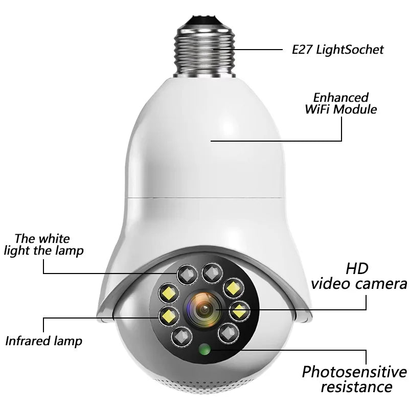 Lightbulb Security Camera Outdoor Wifi Video Surveillance 1080P Camera Home Security Monitor Full Color Night Visi Camera