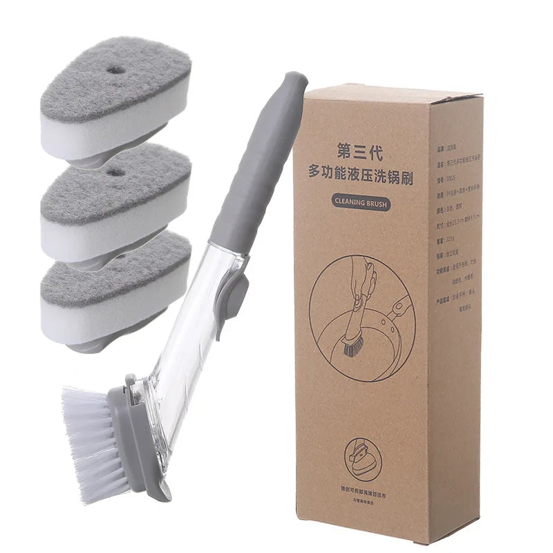 Kitchen Cleaning Brush 2 in 1 Long Handle Cleaing Brush with Removable Brush Sponge Dispenser Dishwashing Brush Kitchen Tools
